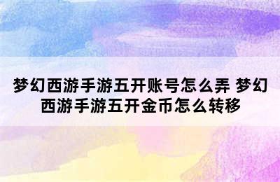 梦幻西游手游五开账号怎么弄 梦幻西游手游五开金币怎么转移